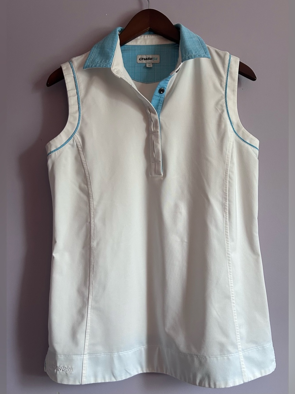 Chase54 Women's Sleeveless Golf Polo White and Light Blue Size Medium
